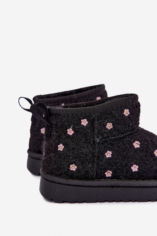 Black children's snow boots with floral motifs Lunabelle