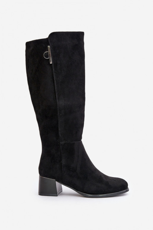 Knee-high boots with heels made of faux suede black Izanae
