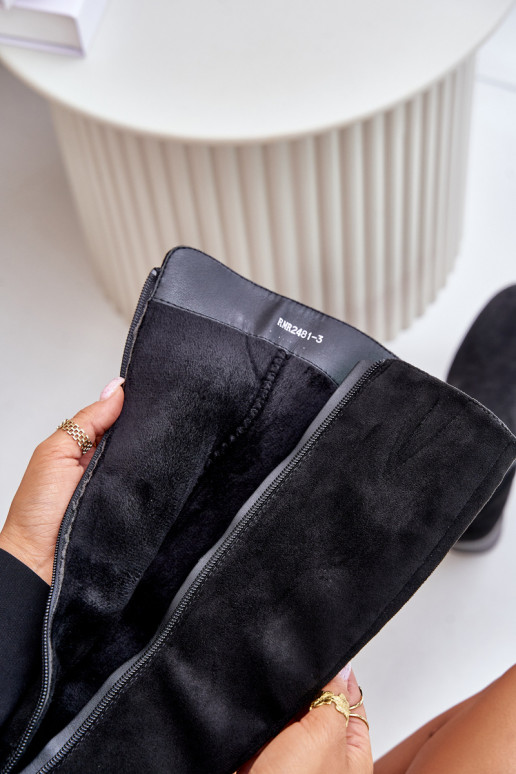 Knee-high boots with heels made of faux suede black Izanae
