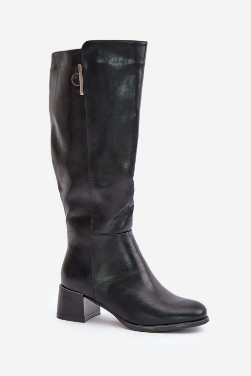 Knee-high boots with heels made of faux leather black Izanae