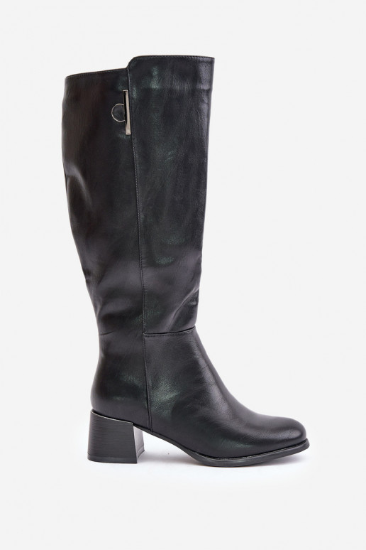 Knee-high boots with heels made of faux leather black Izanae