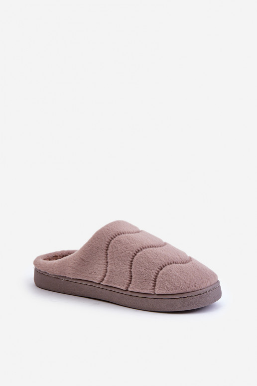 Warm women's slippers with fur brown Vamirae