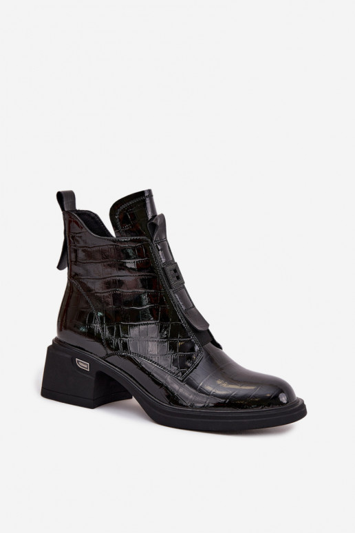 Leather women's ankle boots with embossed detail black Lorenza