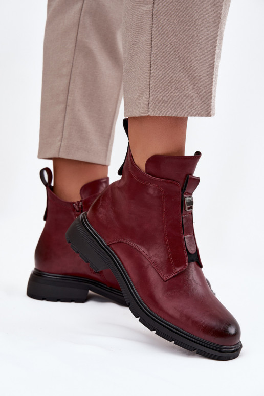 Warm women's ankle boots with decorative details burgundy Roselle