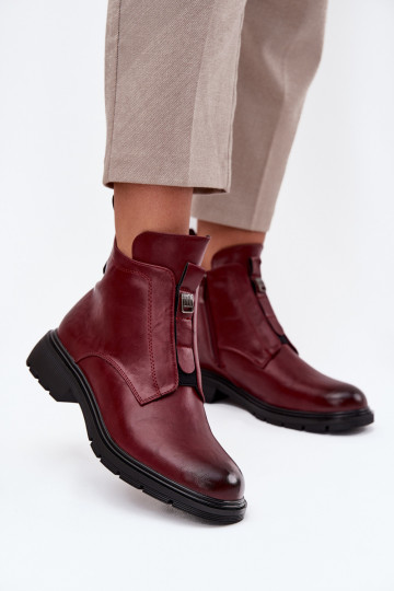 Warm women's ankle boots with decorative details burgundy Roselle 2