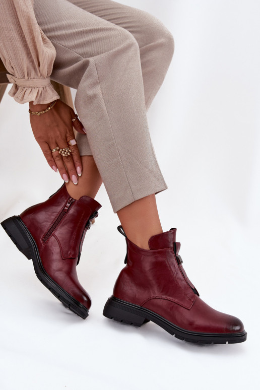 Warm women's ankle boots with decorative details burgundy Roselle