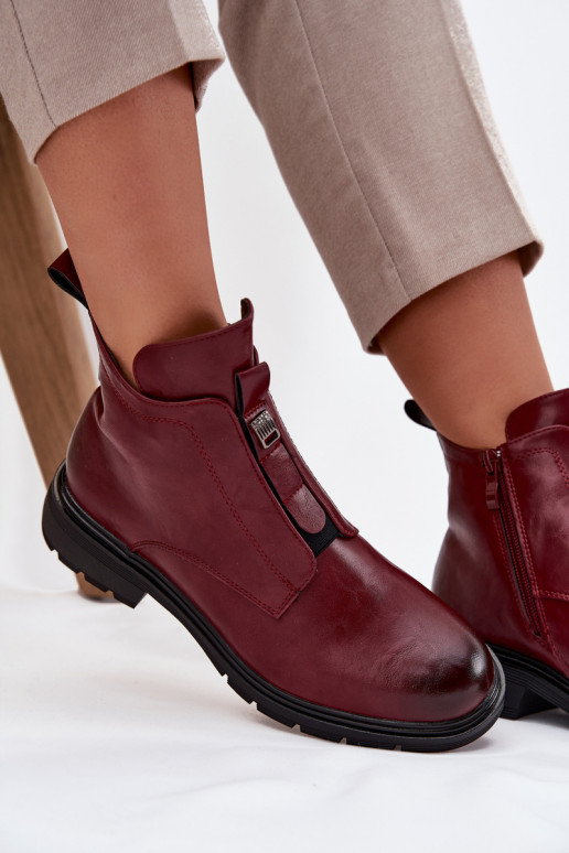 Warm women's ankle boots with decorative details burgundy Roselle