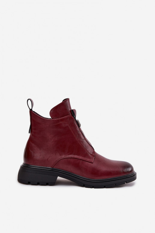 Warm women's ankle boots with decorative details burgundy Roselle