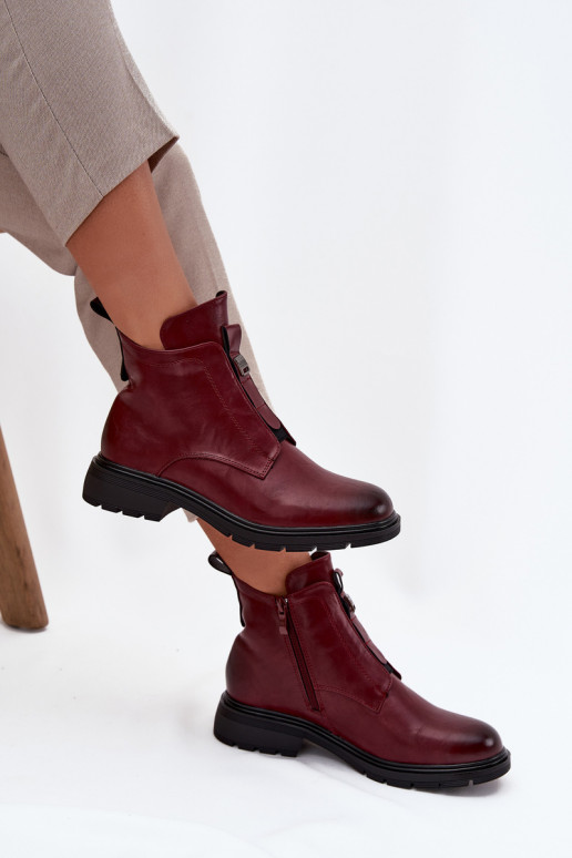 Warm women's ankle boots with decorative details burgundy Roselle