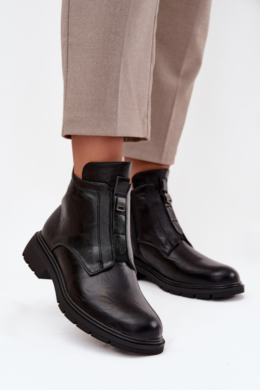 Warm women's ankle boots with decorative details black Roselle