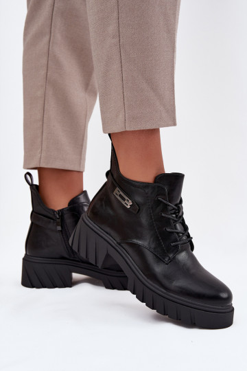Low warm women's ankle boots with decorated heels black Therisse