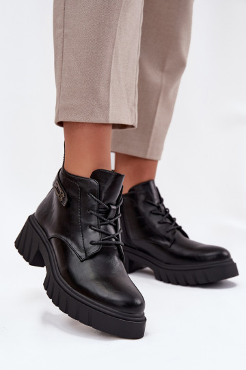 Low warm women's ankle boots with decorated heels black Therisse 2