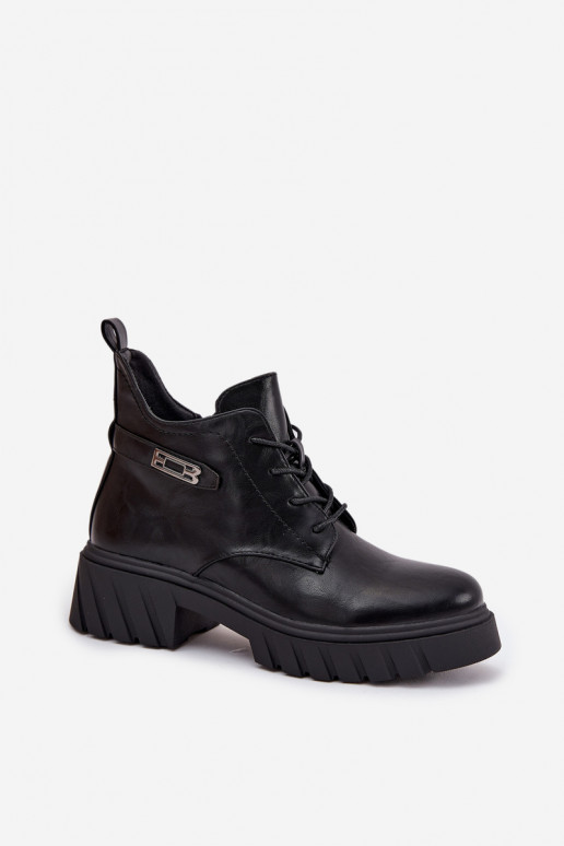 Low warm women's ankle boots with decorated heels black Therisse