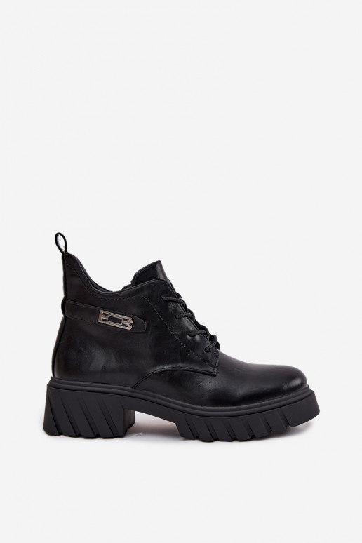 Low warm women's ankle boots with decorated heels black Therisse