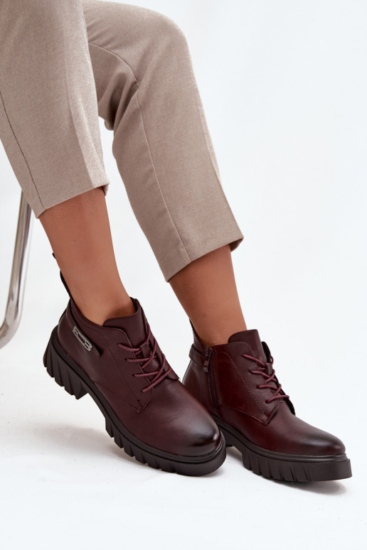 Low warm women's ankle boots with decorated heels burgundy Therisse