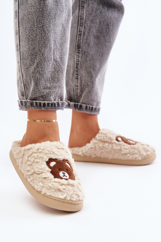 Sand-colored slippers with fur Temiena