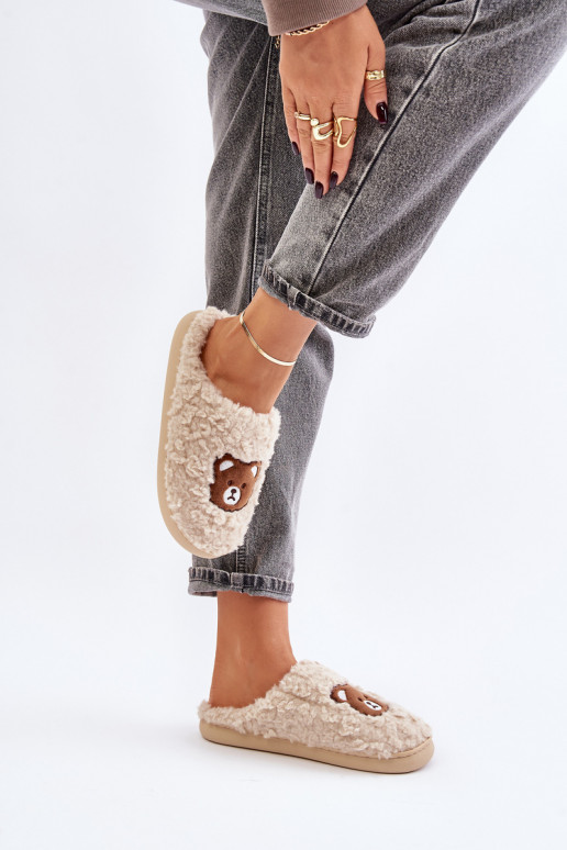 Sand-colored slippers with fur Temiena