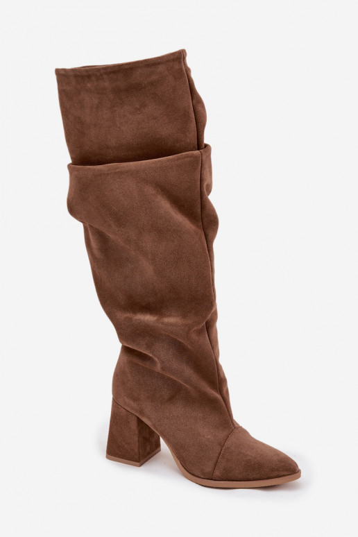 Brown faux suede ankle boots with heels Zazoo 4228