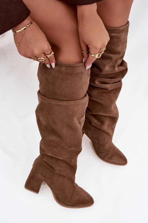 Brown faux suede ankle boots with heels Zazoo 4228