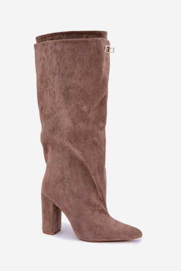Sand-colored faux suede insulated ankle boots with double shaft Luminelle