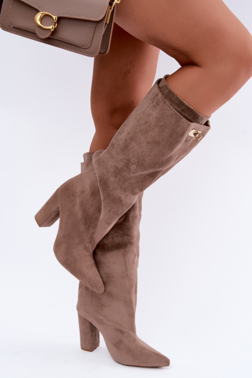 Sand-colored faux suede insulated ankle boots with double shaft Luminelle