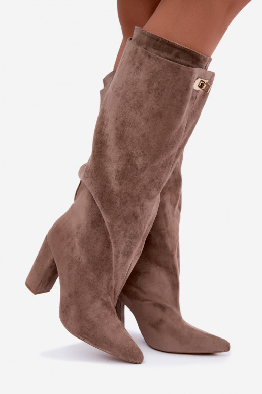 Sand-colored faux suede insulated ankle boots with double shaft Luminelle