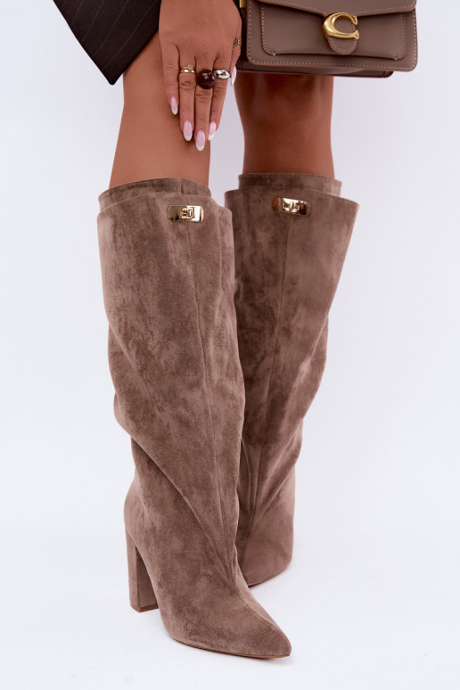 Sand-colored faux suede insulated ankle boots with double shaft Luminelle