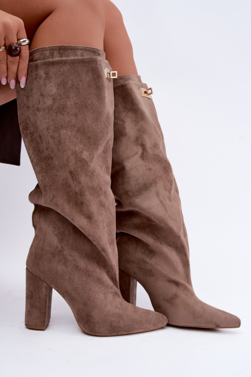 Sand-colored faux suede insulated ankle boots with double shaft Luminelle