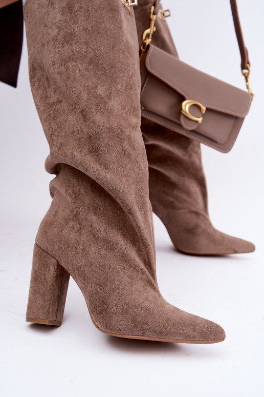 Sand-colored faux suede insulated ankle boots with double shaft Luminelle