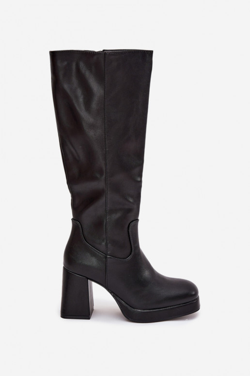 Black women's over-the-knee boots with block heel Selvia