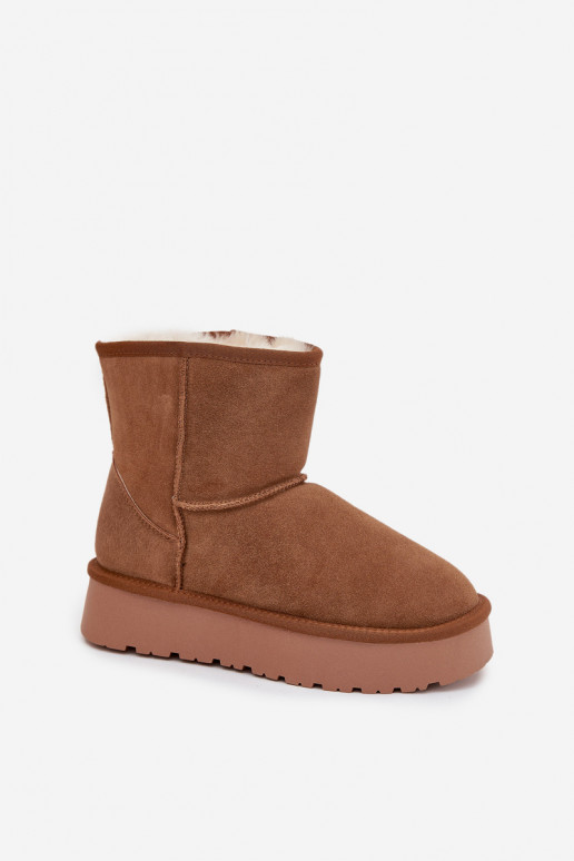 Brown women's snow boots made of faux suede with platform Privine