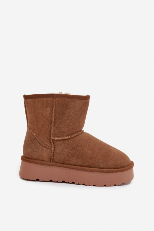 Brown women's snow boots made of faux suede with platform Privine