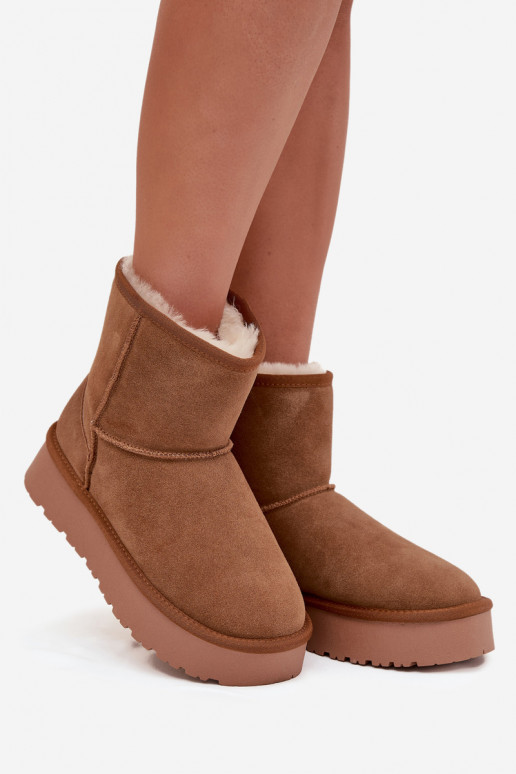 Brown women's snow boots made of faux suede with platform Privine