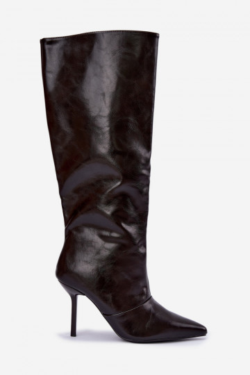 Warm over-the-knee boots with thin heels in chocolate color Fenoria 2
