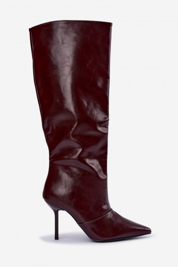 Warm over-the-knee boots with thin heels in burgundy color Fenoria 2