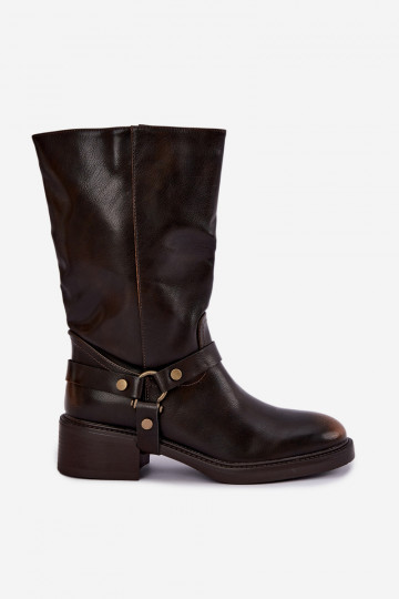 Warm ankle boots with decorative straps in chocolate color Galdine 2
