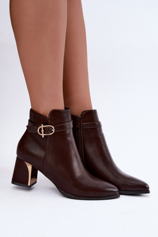 Women's ankle boots with decorative straps and buckles in chocolate Kordelia