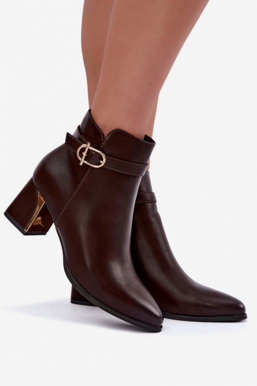 Women's ankle boots with decorative straps and buckles in chocolate Kordelia