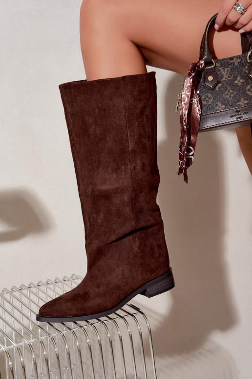 Slip-on knee-high boots with wide heels in chocolate Cadorine