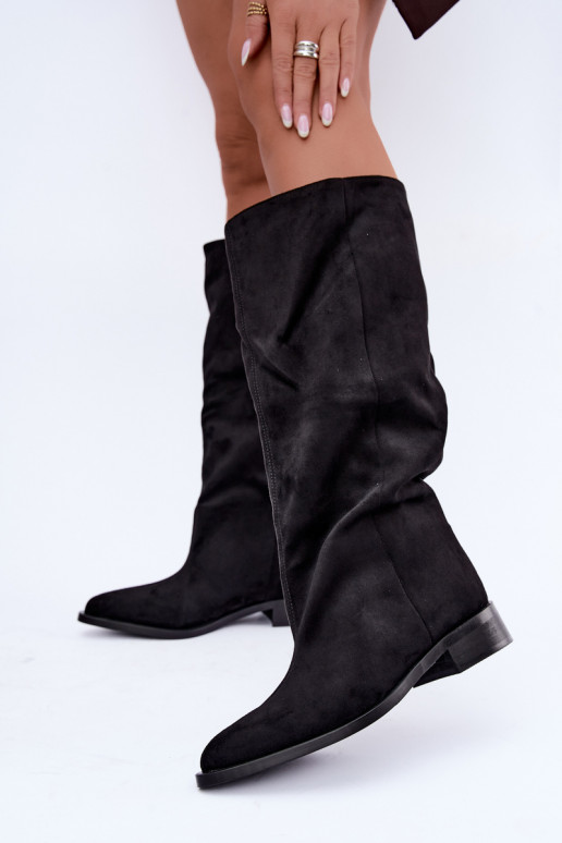 Slip-on knee-high boots with wide heels in black Cadorine