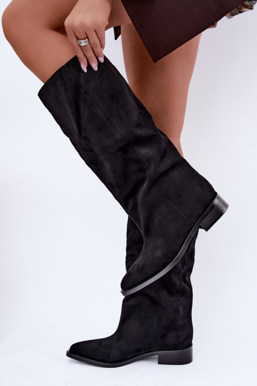 Slip-on knee-high boots with wide heels in black Cadorine