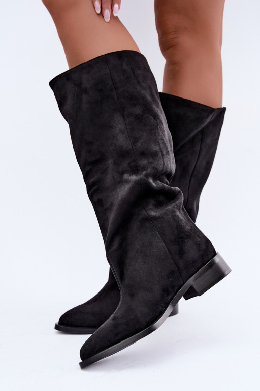 Slip-on knee-high boots with wide heels in black Cadorine