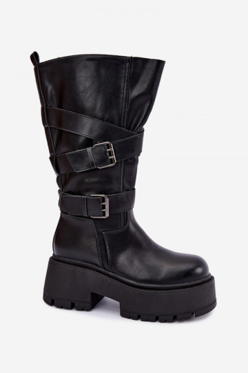 Knee-high boots with platform and straps in black Delsenne