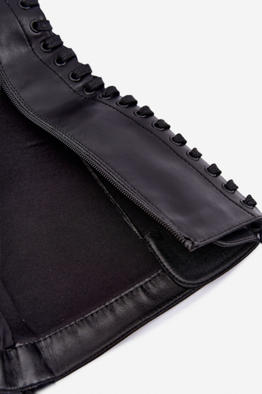 Warm women's knee-high boots with platform and laces in black Kasmina