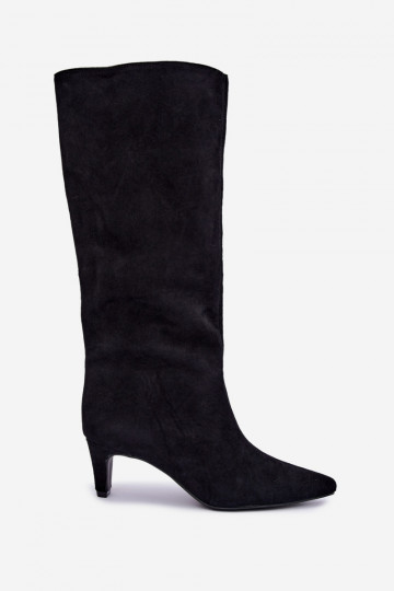 Slip-on knee-high boots made of faux suede with heels in black Pamelisse 2