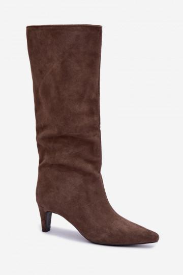 Chaki ankle boots in faux suede with heels Pamelisse