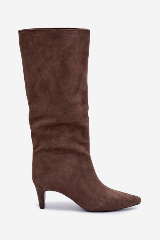 Chaki ankle boots in faux suede with heels Pamelisse