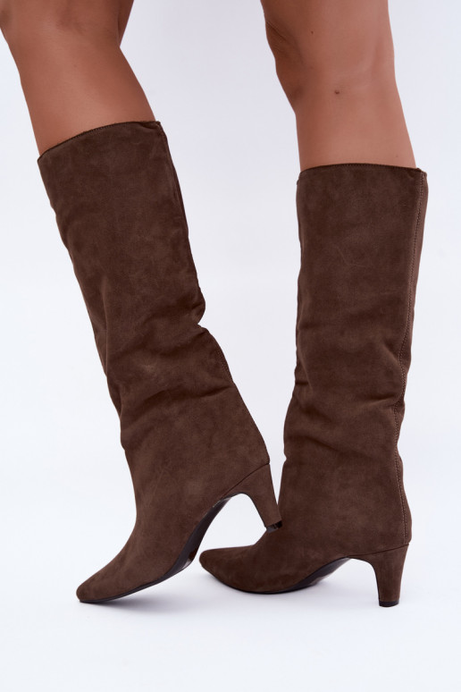 Chaki ankle boots in faux suede with heels Pamelisse