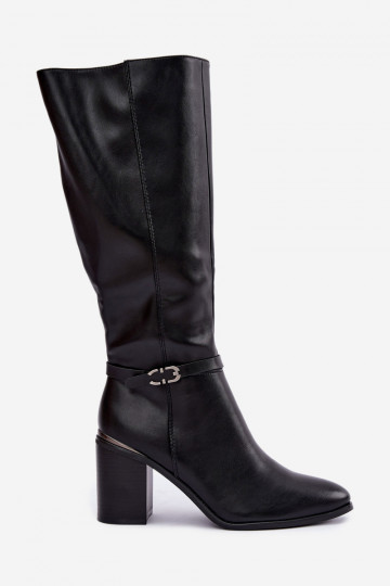 Women's insulated knee-high boots with decorated heels black color Sergio Leone KZ-08 2