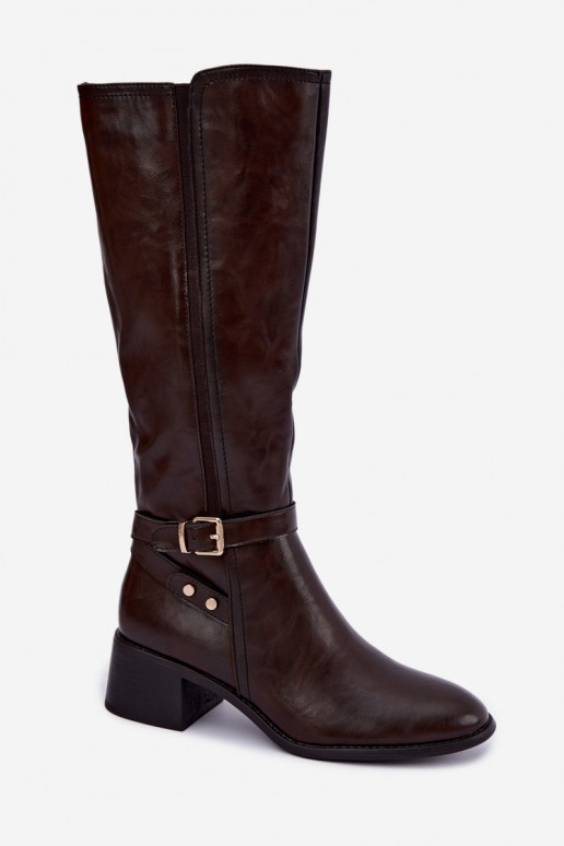 Women's knee-high boots with buckles chocolate color Sergio Leone KZ-07